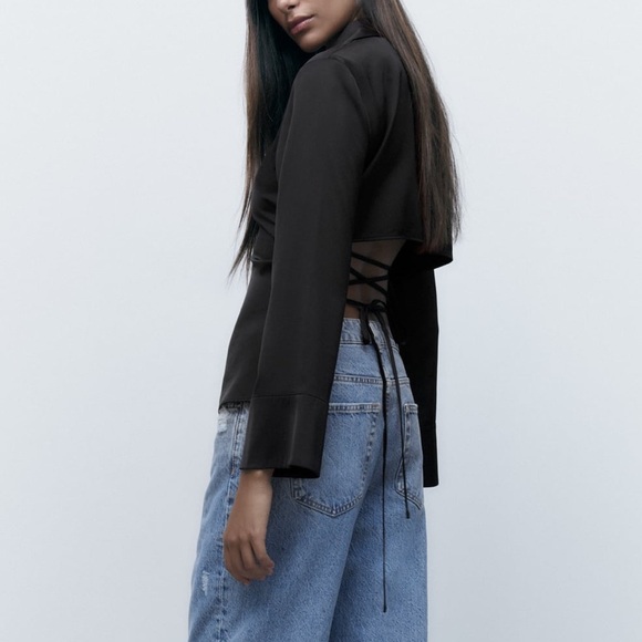Zara button up satin open back blouse - Picture 4 of 8